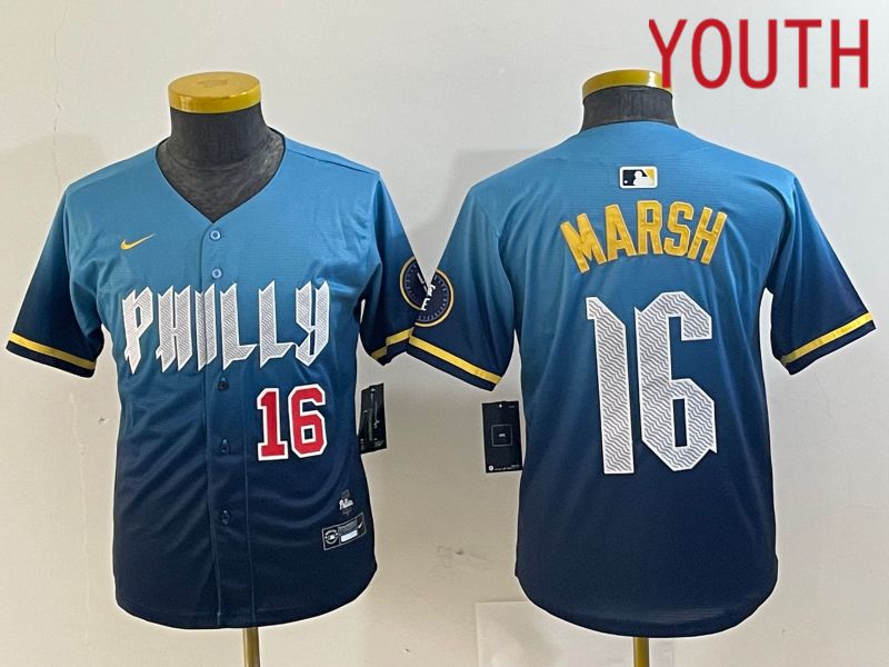 Youth Philadelphia Phillies #16 Marsh Blue City Edition Nike 2024 MLB Jersey style 3->->Youth Jersey